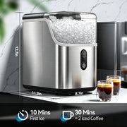 Qunler Countertop Nugget Ice Maker Machine, 33lb Daily Capacity, Soft Chewable Pebble Crushed Ice, Portable Stainless Steel HZB-15NB