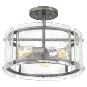 Quoizel Fortress 3 Light Semi-Flush Mount Ceiling Light, Mottled Silver, Textured Glass, Dimmable, 16 Inch, FTS1716MM