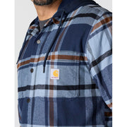 Carhartt 107011-I26 RF Relaxed Fit Flannel Lined Hooded Shirt Jacket for Men - Navy - 2XL