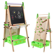 RLUETIME Adjustable Magnetic Whiteboard Kids Art Easel with Double-Sided Board, Marble Run, Complete Art Kit, Green