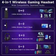 AYEDLOE Wireless Gaming Headset, Bluetooth 5.4, 2.4GHz USB, Detachable Noise Canceling Mic, 3.5mm Wired, Black