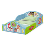 CoComelon BB81536CM-1224 Sleep & Play Toddler Bed with Built-In Guardrails by Delta Children, Blue/Multi