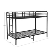 Your Zone YZ6310008080101 Twin Over Twin Metal Bunk Bed w/Ladder for Kids Bedroom, Black