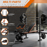 GIKPAL SP0284_02 660lb 6-in-1 Adjustable Multi-Purpose Workout Weight Bench Set With Barbel Rack & Leg Developer