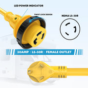 Kohree HY1649-WK 30 Amp RV Extension Cord, Heavy Duty 10/3 AWG STW Wire, 25 Ft, LED Power Indicator, Grip Handle, Twist Lock