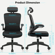 CoolHut KD-9060H-Black Mesh Desk Chair With Adjustable Lumbar Support, Headrest & Flip-up Armrests, 300lb (Black)