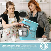 WHALL Stand Mixer - 5.5Qt 12-Speed Tilt-Head Electric Kitchen Mixer with Dough Hook/Wire Whip/Beater, Stainless Steel Bowl (Blue)