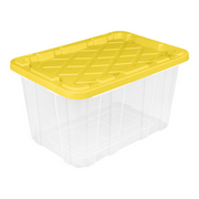 Sterilite 50759Y04  27 Gallon Clear Industrial Storage Tote with Yellow Lily Lid
