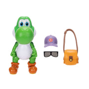 Jakks Pacific Super Mario Galaxy Movie Yoshi 5 Inch Action Figure with Hat Sunglasses Satchel Accessories 432514