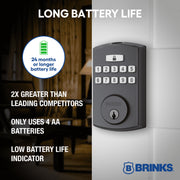 Brinks Electronic Deadbolt Lock with Fingerprint and Keypad, PRO-GUARD Security, Tuscan Bronze, ANSI Grade 3, Keyless Entry, Anti-Tamper Alarm, 4392-150