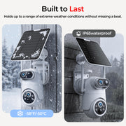 VividEye 4K Dual-Lens Solar Outdoor Security Camera, 360 PTZ with Smart Tracking, IP65 Waterproof, PIR Detection, Full Color Night Vision, 2-Way Audio, Rechargeable Battery