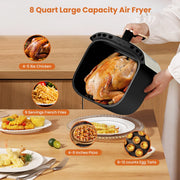 Bluebow 7.5QT Large Air Fryer, 8-in-1 Digital Touchscreen, Visible Cooking Window, 1700W, White
