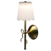 Home Decor Collection Sterling & Noble Cordless Rechargeable Brass Wall Sconce with Bow Motif and Fabric Scalloped Shade, Dimmable LED, Remote Control, 13 in, 16225