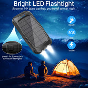 OWNTECH 38800mAh Solar Power Bank, Portable Charger with Dual 5V USB Ports, Qi Wireless Charging, Dual LED Flashlight, Waterproof Black XJT001