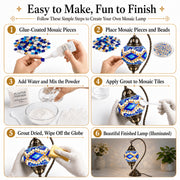 Mehoom DIY Turkish Moroccan Table Lamp Making Kit with Mosaic Tiles, Dual-Color LED, Bronze Electroplated Iron Base, Swan Neck Multicolor, 4.5x15 in, HGD0128M-D