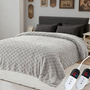 Dhole Electric Heated Blanket, Checkered Fleece, Queen 84x90 in, 6 Heat Settings, 10 Hour Auto Shut-Off, Light Gray
