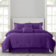 Lux Decor Collection Comforter Set, 8-Piece Seersucker Textured Bedding, King, Purple