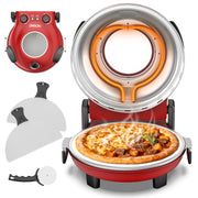 ONSON 12-Inch Countertop Pizza Oven with Removable Ceramic Stone, Heats up to 800F, Independent Top and Bottom Controls, Red