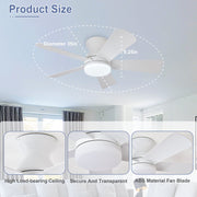 Depuley 35-Inch Low Profile Ceiling Fan with Dimmable LED Light, 6-Speed DC Motor, Remote Control, 5 White ABS Blades, Indoor/Outdoor Damp Rated WS-FPZ194-35C-WH.NA