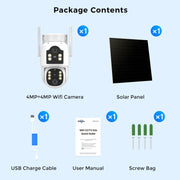 Hiseeu 4MP Dual Lens Solar Battery Outdoor Security Camera, 360 Panoramic View, Waterproof, PIR Motion Detection, Two-Way Audio