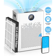 AIRFIRE AP407 Air Purifier, Smart WiFi, Medical-Grade H14 HEPA Filter, Washable Pre-Filter, Quiet Sleep Mode, White and Gray, for Large Rooms up to 2400 Sq.ft