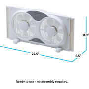 Comfort Zone 9-Inch Reversible Twin Window Fan, Black, Remote Control, 3-Speed Settings, Adjustable Width 23.5-37 in, MG-MTJM08-BLK