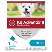 K9 Advantix II Medium Dog Flea Tick Mosquito Treatment, Vet-Recommended, Fragrance-Free, Waterproof, 11-20 lbs, 1-Month Supply
