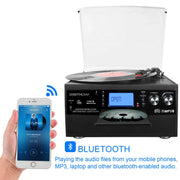 EYESEN M503 Bluetooth Record Player Turntable with Stereo Speaker, CD Player, Cassette, Radio