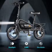 5TH WHEEL Electric Bicycle, 650W Peak Motor, 14in Fat Tires, 36V 7.8Ah Battery, Foldable Commuter Ebike with Rear Rack, Black, W20B