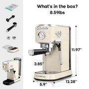 Casabrews CM5418 YEL 20 Bar Espresso Machine with Milk Frother and 34 oz Water Tank, Stainless Steel, Beige
