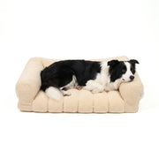SportPet Designs Large Sherpa Bolster Couch Pet Bed, Plush Sofa Style Lounger, Removable Machine Washable Cover, Anti-Slip Bottom, Thick Supportive Foam Base, Beige, 35 x 25.5 x 8 in, 22133077