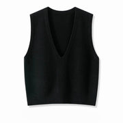 Luxurious Deep V - Neck Fine - Knit Vest: Exquisitely Elegant, Size: M, Black - 100% Spandex