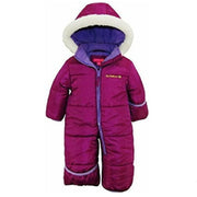 IApparel Pink Platinum Baby Girls One-Piece Puffer Winter Snowsuit with Hood, Plush Fleece Sherpa Trim, Convertible Mittens, Thick Polyester Fill, Plum, Newborn & Infant