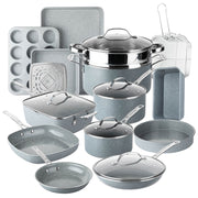 Granitestone Ceraluxe 20 Pc Ceramic Cookware Set Nonstick Pots and Pans with 5 Pc Bakeware Set Blue Speckle 6811