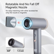 PhiloDeco YJ-710A Ionic Hair Dryer, 1400W, 110000 RPM Motor, 500 Million Negative Ions, Fast-Drying with Diffuser & Nozzle, Lightweight Gray