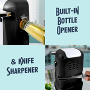 Nostalgia Retro Electric Can Opener with Magnetic Lid Remover, Built-in Knife Sharpener, Bottle Opener, Black, NRCO3BK6A