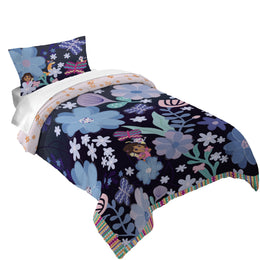 Dora the Explorer Kids 2 Piece Reversible Comforter and Pillowcase Set, Blue Pink Floral, Twin/Full