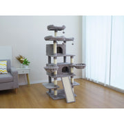 Vibrant Life Heavy Duty 8-Level 66 in Cat Tree with Two Condos, Soft Hammocks, Scratching Ramp, Sisal Wrapped Posts, Dangling Pom Toys, Light Gray