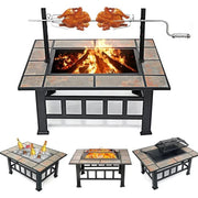 Singlyfire Fire Pits For Outdoor Tile Top 37 inch Wood Burning Fire Pit Table With BBQ Grill Cooking Grate