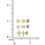 Brilliance Fine Jewelry Womens Sterling Silver 18kt Gold-Plated Ball and Cross Earrings with Cubic Zirconia U201CJS2112.WC