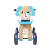 Dynacraft 8808-82 Wooden Puppy Push Ride-On Toy for Toddlers, Blue Wheels, Purple Handlebars, Ages 18 Months to 3 Years, Supports Up to 40 lbs