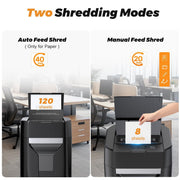 QUIETLEMON Heavy Duty Paper Shredder, Auto Feed 120 Sheets, Manual Feed 8 Sheets, P-4 Micro-Cut Security, 5.3 Gal Pullout Bin, Black, 0850080123