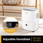 Whirlpool WHAD501DW 50-Pint Portable Dehumidifier, White