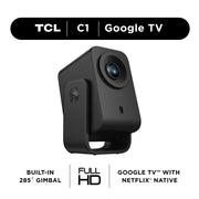 TCL Smart Projector C1, Native 1080P with 4K Support, Google TV, Dolby Audio 8W Speaker, Wi-Fi 5, Bluetooth 5.1, Auto Focus, 285 Rotating Gimbal, Portable