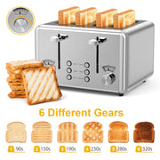 Whall KST023GU Stainless Steel Toaster, 6 Bread Shade Settings, Bagel Defrost Cancel Functions, Extra-Wide 1.5-Inch Slot, High Lift Lever, Removable Crumb Tray, KST023GU