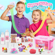 Changqing Slime Making Kit for Girls, DIY Ice Cream-Themed Slime Set with Pink Slime, Molds, and Portable Storage Case