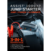 NEBO Assist 1000XP Portable Car Battery Jump Starter, 1000 Amps, USB Power Bank, Emergency LED Light, Black
