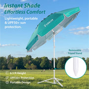 AMMSUN 6.5ft Sports Beach Umbrella with UPF 50+ Sun Protection, Adjustable Tilt and Height, Steel Tripod Stand, Green, AM76008-LC