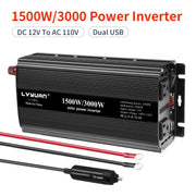LVYUAN 1500W Power Inverter, Modified Sine Wave, Dual AC Outlets, Dual USB Ports, Digital LED Display, Black, L-WA-US00011B