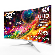 CRUA 32-Inch Curved Computer Monitor, UHD 3840x2160, 75Hz Refresh Rate, 2ms Response Time, 120% sRGB, AMD FreeSync, HDMI & DisplayPort, White